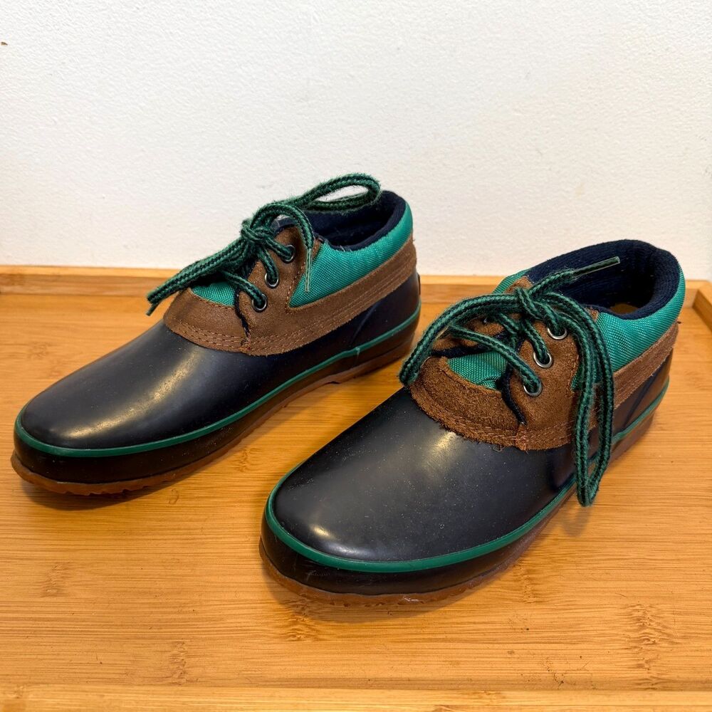 Vintage Lady Dexter Duck Rain Shoes Women's Size 9M Navy Green Waterproof USA